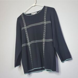 XL Black Stripe Embellished 3/4 Sleeve Shirt Hannah Jones New York